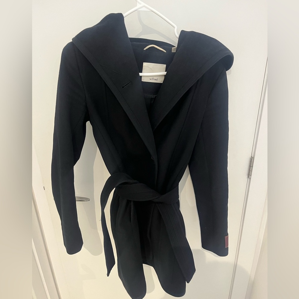 Women's Aritzia Wilfred wool Black Hooded Coat
